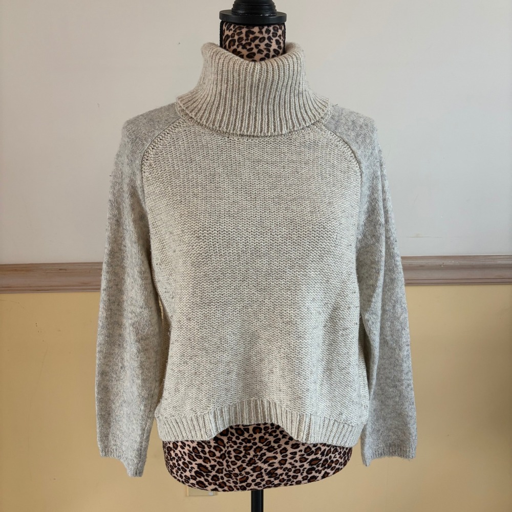 John+Jenn Anthropology Oatmeal Chunky Knit Turtleneck Sweater Merino Wool Blend